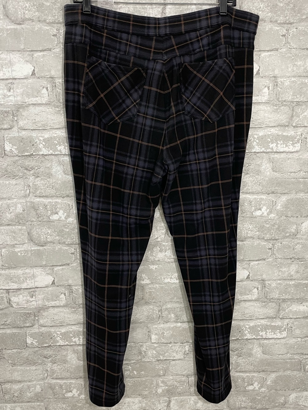 Susan Graver Black Plaid Skinny Pants with Brown and Navy Windowpane - Picture 3 of 6